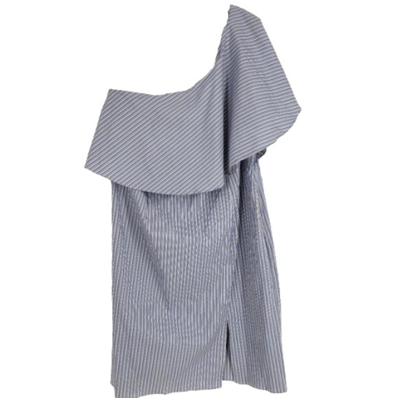 Bar III Blue Stripe One Shoulder Ruffle Dress XXL - Picture 2 of 8